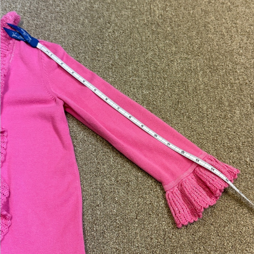 Lilly Pulitzer: Girls Pink Ruffle Cardigan Sweater, Metallic Accent, Size S (4/5 - Picture 6 of 9
